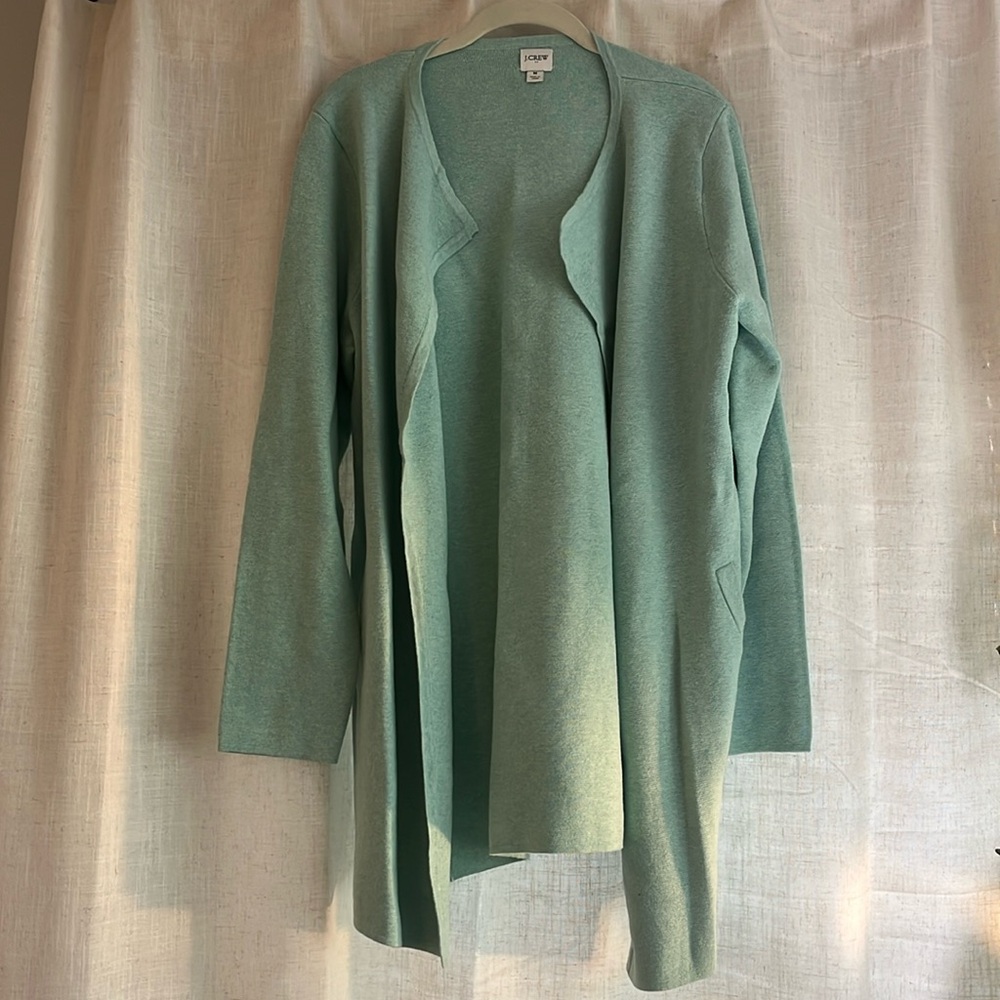 J crew long 100% cotton cardigan sweater sea foam color size M, with pockets